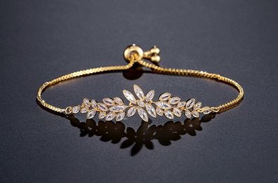 Yellow Gold Crystal Statement Adjustable Bracelet