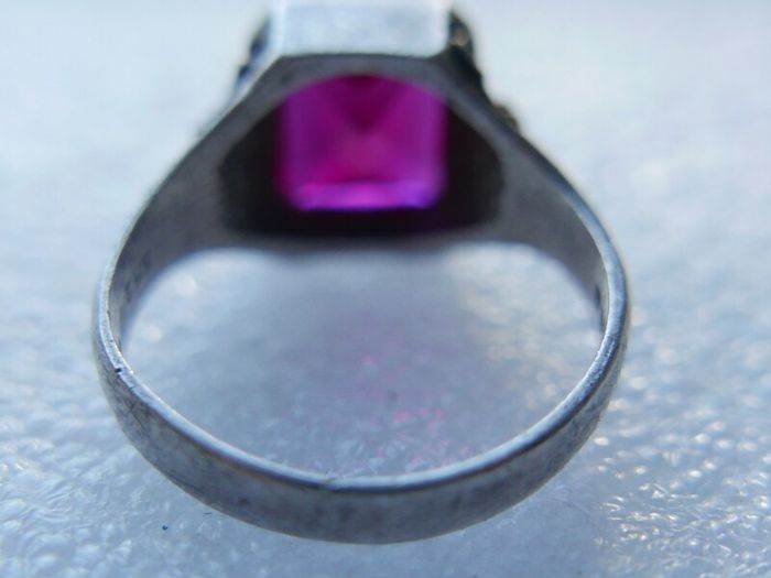 Antique 925 Sterling Silver Ruby Ring -Antique Mens Ruby Ring