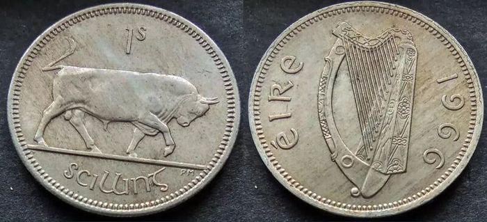 [#583] - Ireland 1966 | 1 Shilling | 1s | Bull | KM.14a