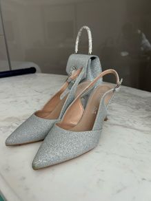 Silver metallic open heel shoes