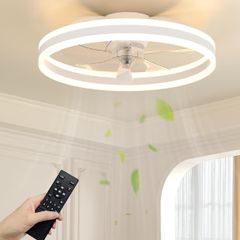 50cm Ceiling Fans with Lights and Remote, 6 Speeds and 3000K-6500K Dimmable Quiet Ceiling Fan Light, Smart Modern LED Fan Lights Ceiling for Bedroom Living Room Dining Room (White)