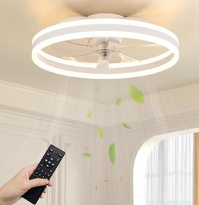 50cm Ceiling Fans with Lights and Remote, 6 Speeds and 3000K-6500K Dimmable Quiet Ceiling Fan Light, Smart Modern LED Fan Lights Ceiling for Bedroom Living Room Dining Room (White)