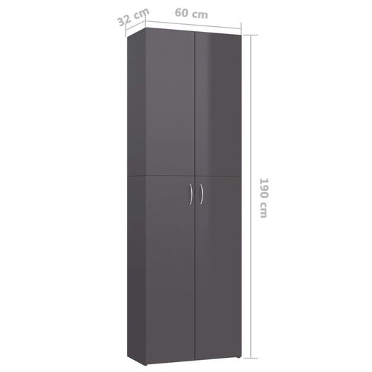 Office Cabinet High Gloss Grey 60x32x190 cm Chipboard