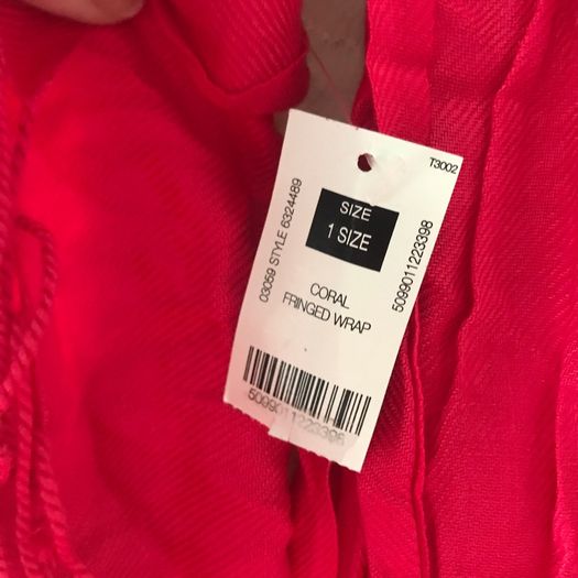 Coral Fringe Wrap scarf new with tags