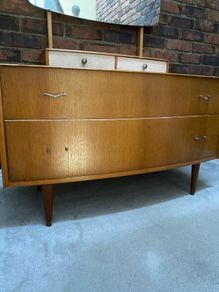 Vintage Mid Century C.W.S. Shirley Oak Veneer Chest of Drawers with Mirror