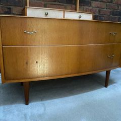 Vintage Mid Century C.W.S. Shirley Oak Veneer Chest of Drawers with Mirror