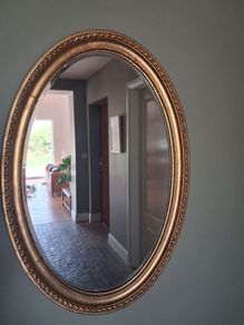 Stunning large oval gold plated mirror- heavy