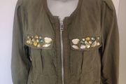 H&amp;M Conscious Collection Embellished khaki Jewels Jacket Size UK12 EU40 Postage included