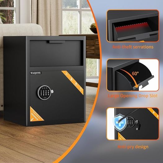Depository Drop Cabinet Safe - 70L Large Size with Digital Keypad Lock and Anti Theft, Business Security Safe Box with Alarm Function, Large Drop Slot Box for Cash Slip Office Home
