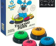 Talking Paws - Recordable Training Buttons for Dogs, Puppy & Pets. Free Stickers. Train Your Dog Easily To Press Buzzers And Voice What They Want To Do. The Perfect Present For Your Pet.