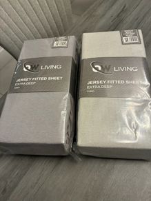 2 x Single Jersey Fitted Sheet (Extra Deep - See dimensions in notes) Cotton - light and mid grey