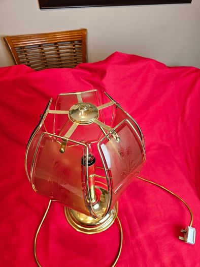 Vintage brass  etched glass table lamp 1970s/80s,