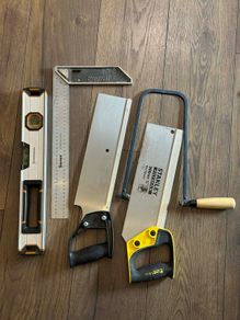 hand saw, level, tools wood