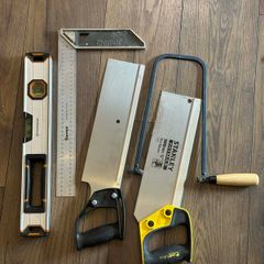 hand saw, level, tools wood