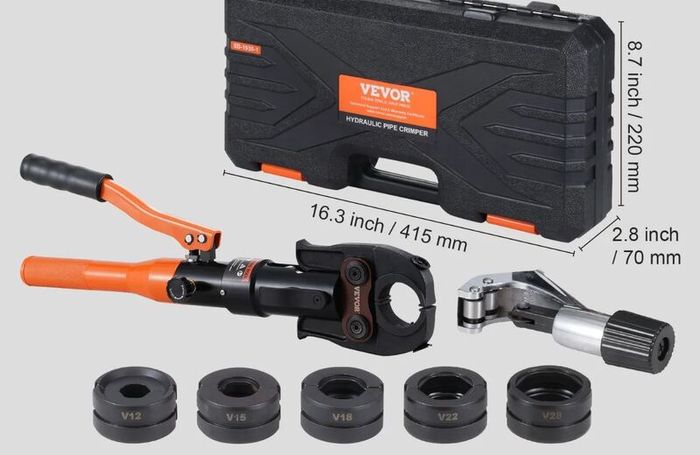 Copper Tube Fittings Hydraulic Pipe Crimping Tool, Pressing Plier with V12, V15, V18, V22, V28 Quick Change Jaws, 360 Rotatable Press Kit for Confined Spaces Tee Fittings Hydraulically Driven