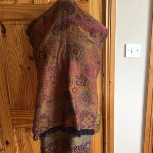 Orange Rust Tones Large Wool Blend Krish Shawl Scarf 70" x22" including postage
