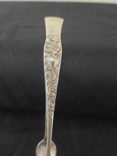 Antique Silver Plate Sugar Tongs with Heart Shaped Engraving