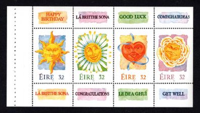 1994 Ireland Greetings Commemorative Stamp Booklet Pane Mint Never Hinged (MNH). Hibernian HP63