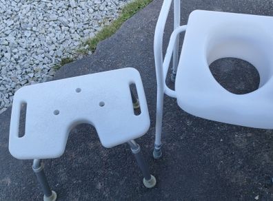 Toilet seat riser, shower seat, grabbers