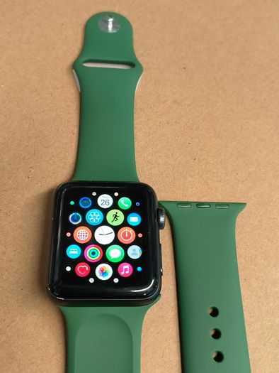 APPLE Watch Series 3 GPS LTE (Cellular) A1891- 42MM Black Aluminum Case with Green Band