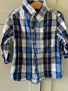 Blue white navy long sleeve check shirt 3 years