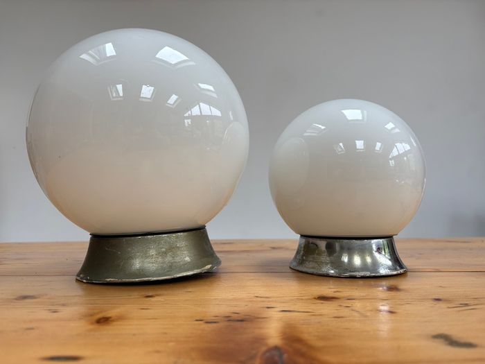 Two Vintage 1950s milk glass lights