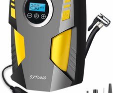 Digital Tyre Inflator, Portable Air Compressor Car Tyre Pump with 3 Nozzle Adaptors and Digital LED Light, 12V Rapid Tyre Inflator Air Compressor for Car Tires and Other Inflatables