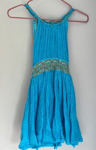 Boomill Blue dress with gold metallic embroidery & braided straps. Age 2 BNWT
