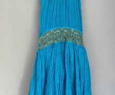 Boomill Blue dress with gold metallic embroidery & braided straps. Age 2 BNWT