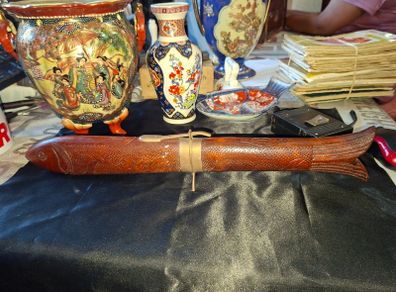 Mid-Century Indian Carved Rosewood Fish Knife & Fork Set - 2 Piece Vintage, Postage available or Collection