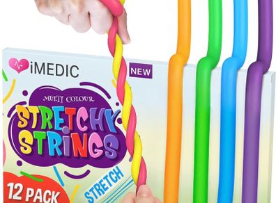 12pcs Squishy Stretchy Strings - Sensory Toys - Monkey Noodles Fidget Toy - Fidget Toys For Children or Adults, Autism and Special Needs, Reduce Anxiety and Stress (FREE POSTAGE)