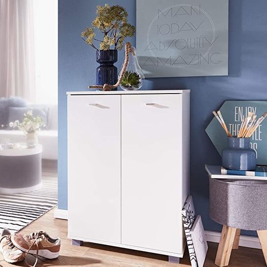 Shoe Cupboard 2 Door / 60 x 90 x 35 CM White Front High Shine 12 Pairs of shoes