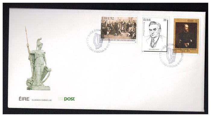1991 Ireland Irish Statesman: Birth Centenary of John Costello, Death Centenary of Charles Parnell & 200th Anniversary of the First Meeting of the United Irishmen Stamps An post First Day Cover (FDC)