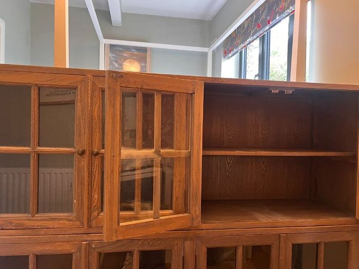 Two solid wood elm cabinets