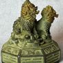 Vintage Feng Shui Triple Qilin Sculpture - Patinated Bronze, Signed Image 5