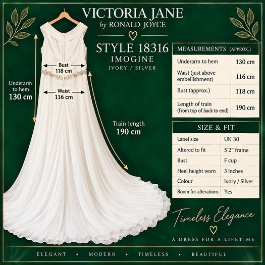 Victoria Jane by Ronald Joyce Imogene Wedding Dress Style 18316 Ivory Silver Altered UK Size 30