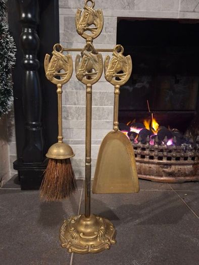 Lovely 1930s Brass Fireside Companion Horse Set