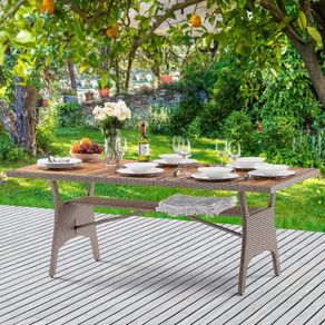 Table Garden  Polyrattan Garden Table Height-Adjustable Weatherproof Dining Table for Garden, Patio