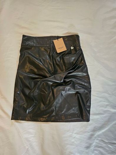Twinset Milano Black Faux Leather Skirt