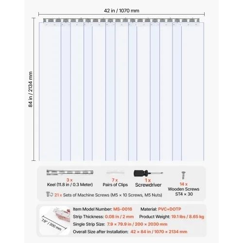 Strip Curtain PVC Door Curtain 106.7x213.4 cm Cooler Freezer Clear Plastic