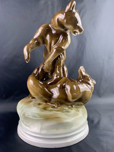 Antique Pecs Zsolnay Fighting bears Hungarian Figurine
