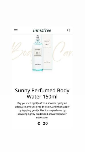 Perfumed body spray Sunny summer scent