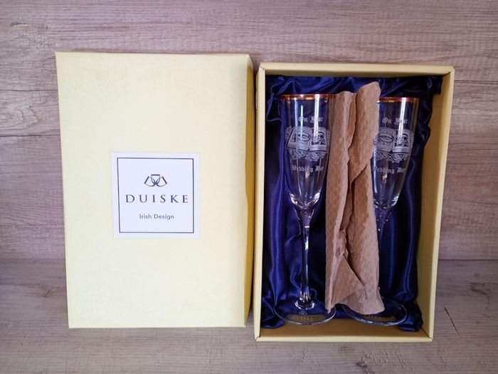 Duiske - on your wedding day - gold rimmed champagne flutes