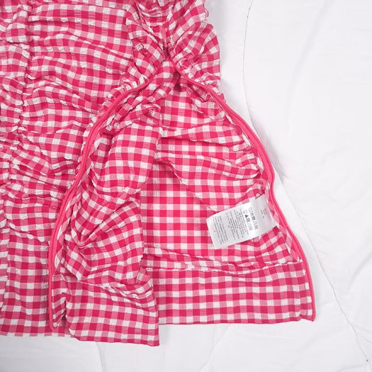 Ganni Red Pink White Gingham Check Ruched Tube Top 20UK/48EU