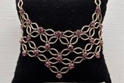Vintage Art Deco Amethyst Purple Rhinestone Lattice Bib Necklace