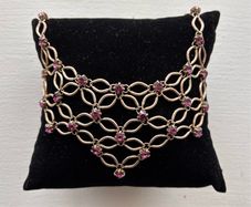 Vintage Art Deco Amethyst Purple Rhinestone Lattice Bib Necklace