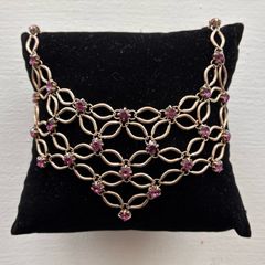 Vintage Art Deco Amethyst Purple Rhinestone Lattice Bib Necklace