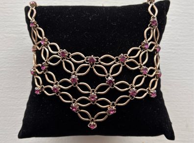 Vintage Art Deco Amethyst Purple Rhinestone Lattice Bib Necklace
