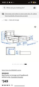 Ikea Brimnes Bed frame w storage and headboard, white, Standard Double
