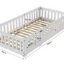 190x90 cm Toddler Floor Bed,3ft Montessori Floor Bed with Rails & Lockable Door,Single Children's Beds for Toddlers,Kids,Fall Protection Including Slatted Frame,White Solid Pine Image 2